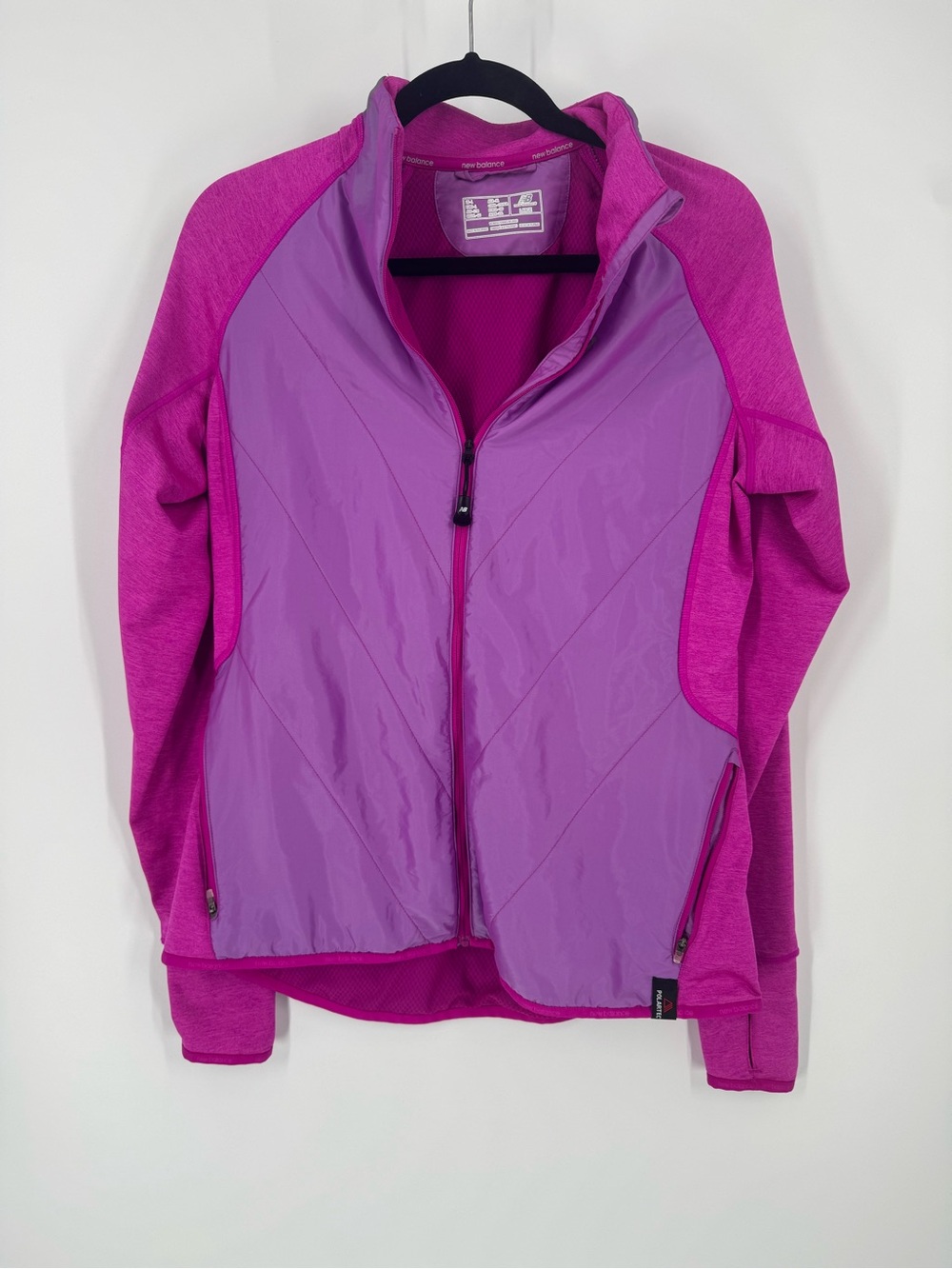 New Balance Womens Large Hybrid Running Jacket Full Zip Pink Purple Reflective